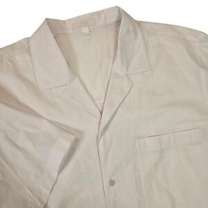 COS Men's L Short Sleeve Button Down Shirt White Cotton Camp Collar Minimalist